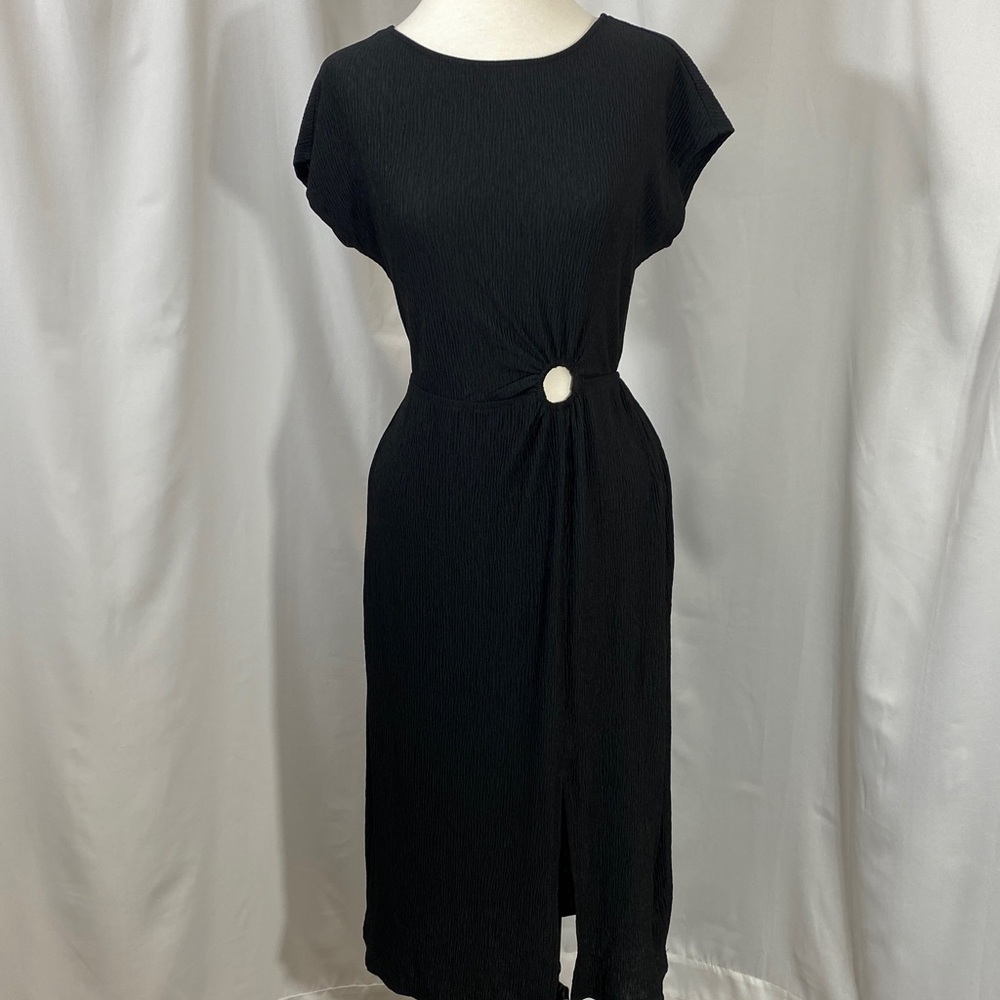 Monteau Black Midi Dress with Ring Cutout Detail NWOT Size M